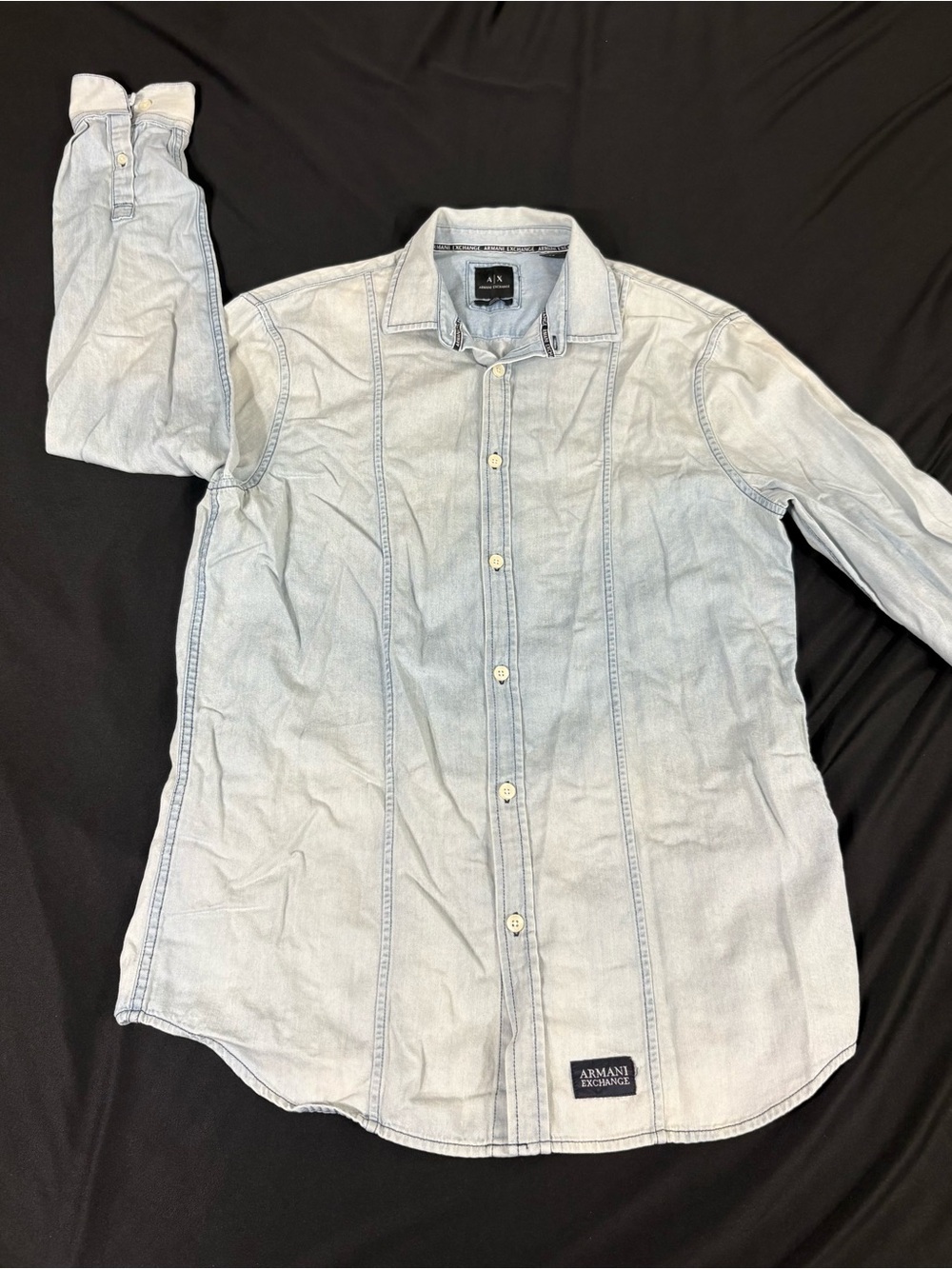 VTG Armani Exchange Women Blue Washed Long Sleeve Button Up Shirt M